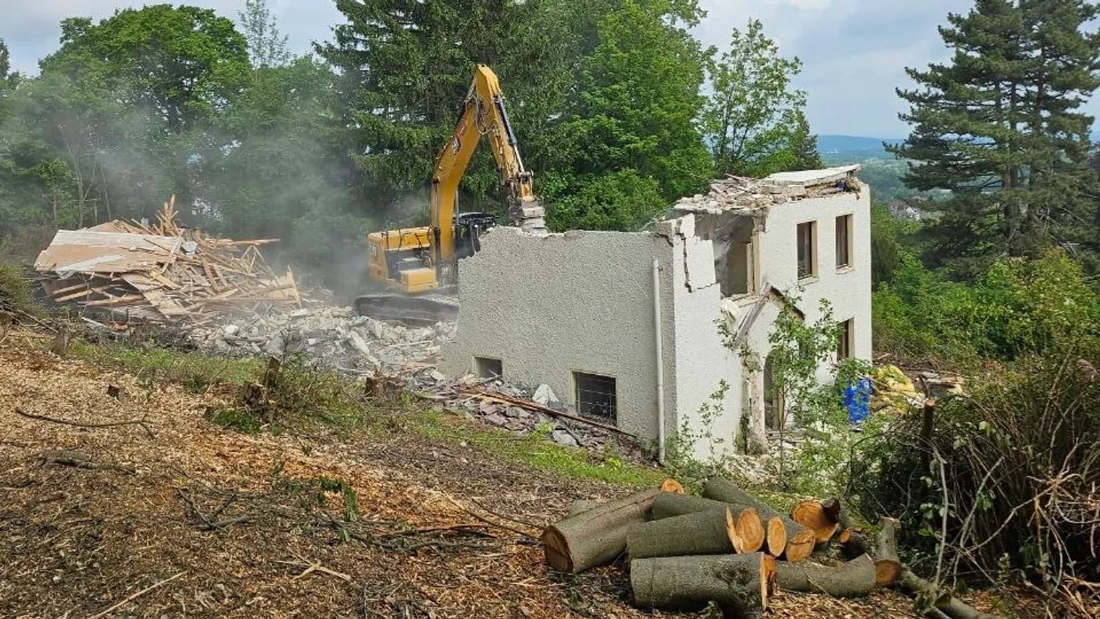 Hausabriss Nordhausen: Abbruchbagger beim Rückbau eines Wohnhauses im Südharz